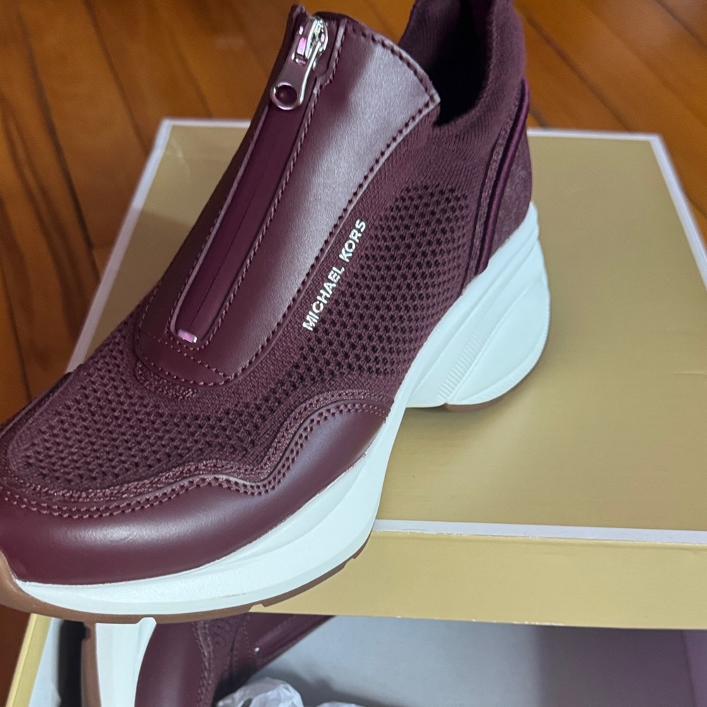 Michael Kors Women's Burgundy Zip-Front Slip-On Sneakers